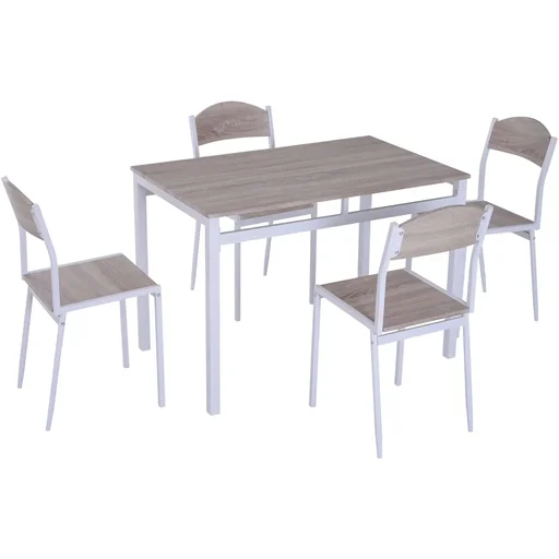 "5-teilige Essgruppe Sitzgruppe Esstisch Set Holzmaserung MDF + Metall Grau + Weiß mit 1 Tisch + 4 Stühlen image"