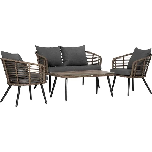 "Polyrattan Gartenmöbel Set 4-teiliges Rattensofa-Set Sitzgruppe Sitzgarnitur für Pause Lounge Teetisch mit Sofa Kissen S image"