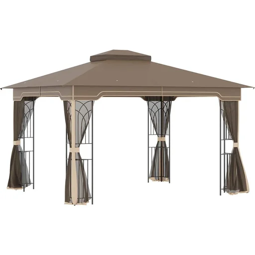 "Gartenlaube mit Schirm - Braun/Beige - 3,7 x 3 m image"