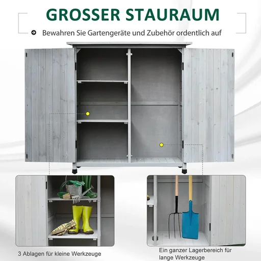 "Gartenschrank Holz Geräteschrank mit 2 Tür Geräteschuppen mit Asphaltdach Grau 110 x 55 x117 cm image"