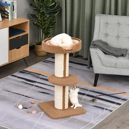 "Katzenbaum Spielbaum Kratzstamm mit Plattform Sisal E1 Spanplatte Plüsch Hellbraun 45 x 45 x 91 cm image"