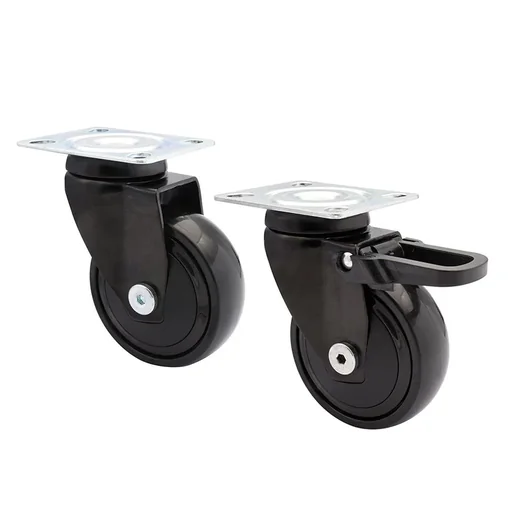 "Design 3C Lenkrollen 4 teiliges Set - Ø 75 mm, soft, schwarz, 2 Rollen mit & 2 ohne Feststeller, Tragkraft 75 kg / Rolle image"