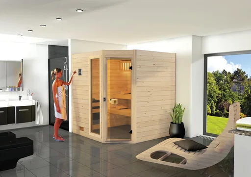 "Massivholzsauna VALIDA Eck 2 Glastür + Fenster image"