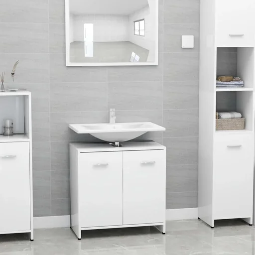 "Badschrank 60x33x58 cm Spanplatte Hochglanz weiß image"