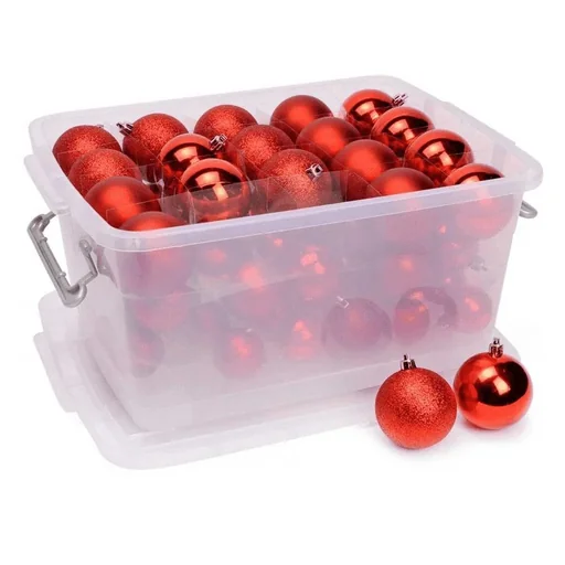 "Weihnachtskugeln - 70 Kugeln - mit Aufbewahrungsbox - Kunststoff / Kunststoff - Rot image"