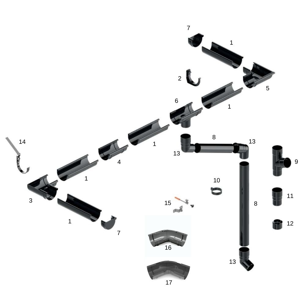 Set Regenrinne 10m braun System 125-4